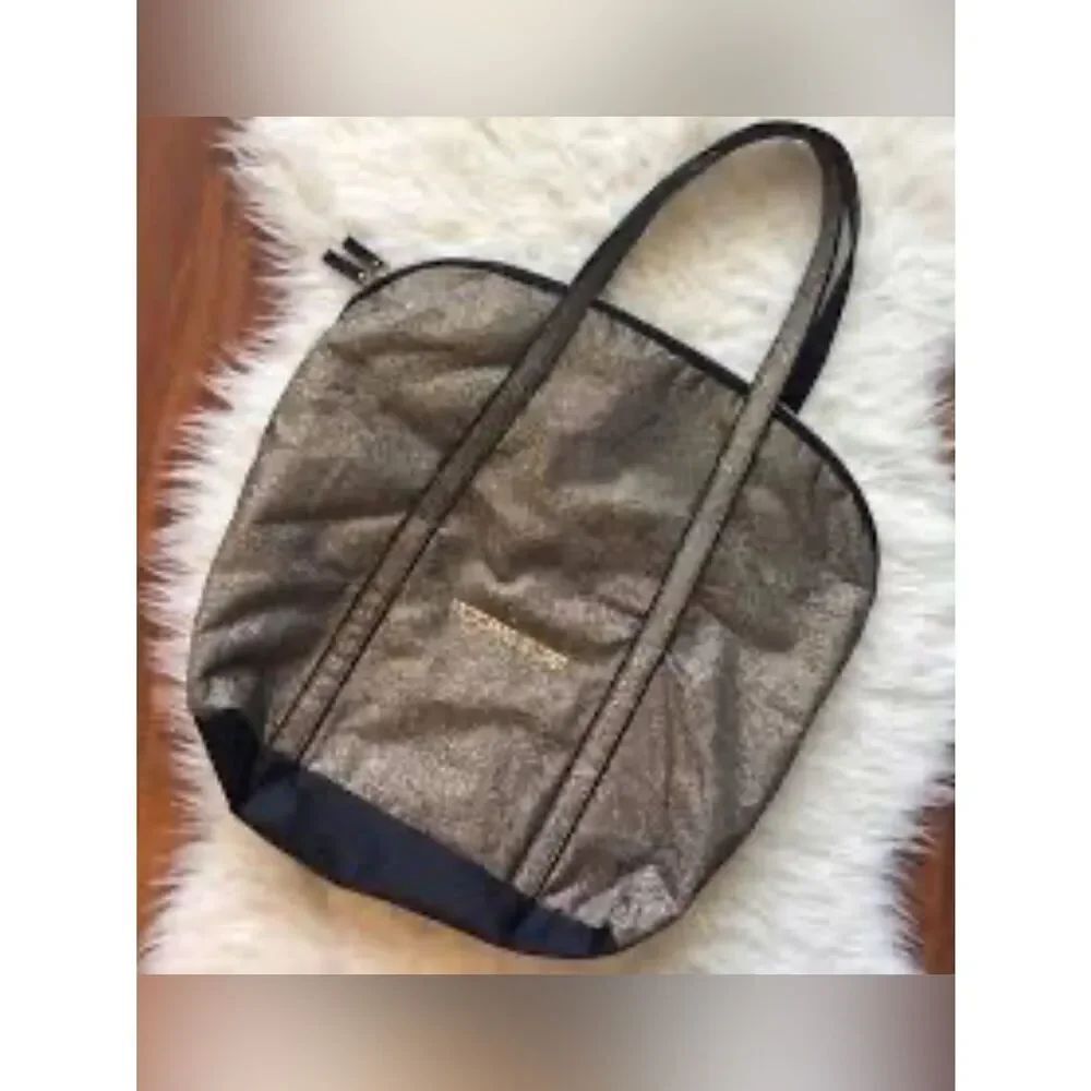 Victoria’s Secret Extra Large Gold Shimmer Black Weekender Tote Travel Bag